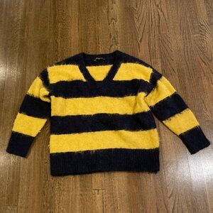 French Connection V-Neck Sweater in Bold Yellow and Black Stripes